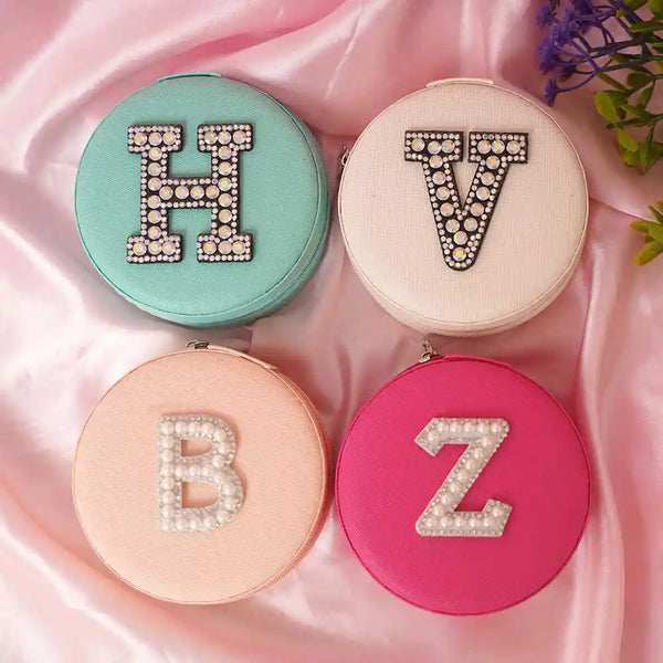 Personalized Initial Round Organizer Jewellery Box for Women